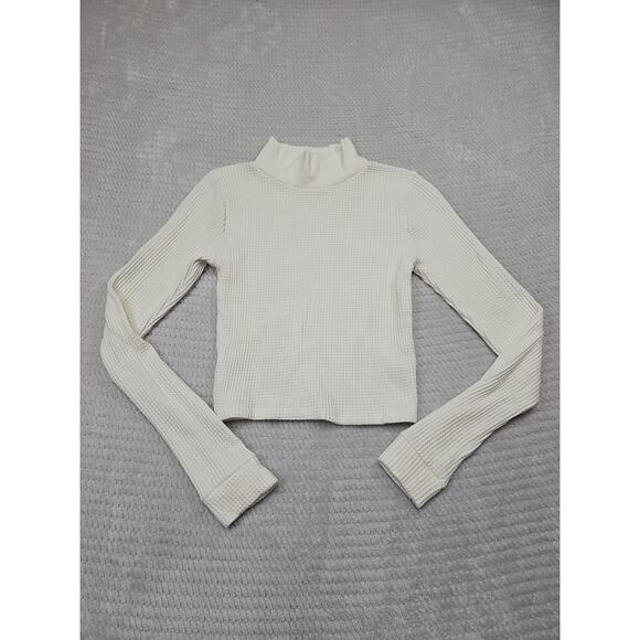 Aerie Shirt Womens Small Off White Waffle Knit Cropped Turtle Neck - Picture 1 of 7